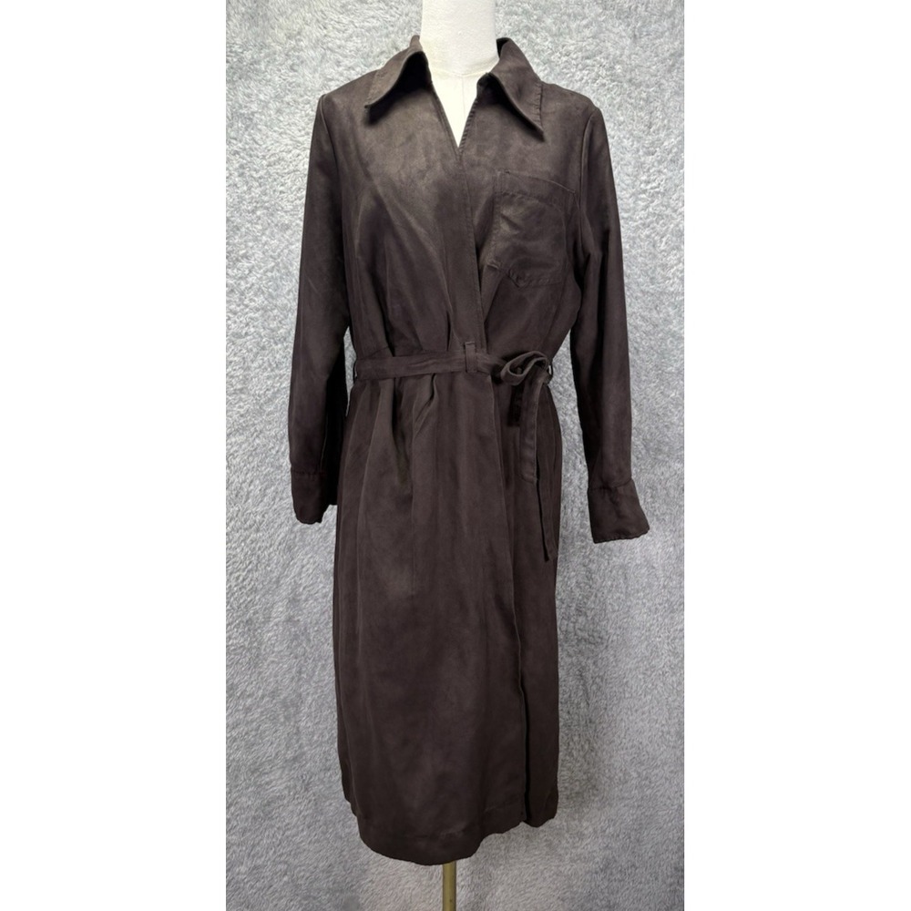 Banana Republic Womens Petite 12 Brown Faux Suede Belted Midi Shirt Dress
